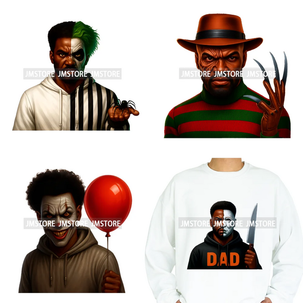 Halloween Spooky Afro Dad Scary Movie Smoking Character Costume Design Iron on DTF Transfer Stickers Ready to Press for Clothing