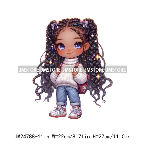 Washable Fashion Dreadlocks Cozy Casual School Chibi Girls Designs Iron On Heat Press DTF Transfer Stickers For Clothing Bags