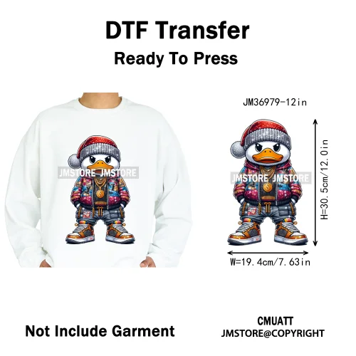 12in Cool Urban Trap Style King Animal Rich Ducks With Gold Chain Iron on DTF Heat Transfer Sticker Ready to Press for Clothing