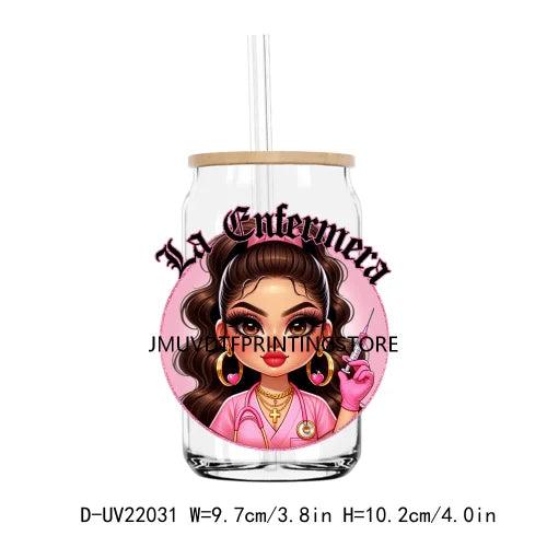 Chibi Mexican Latina Nurse Healthcare UV DTF Transfers Stickers Decals For Libbey Cold Cups Mugs Tumbler Waterproof DIY Craft