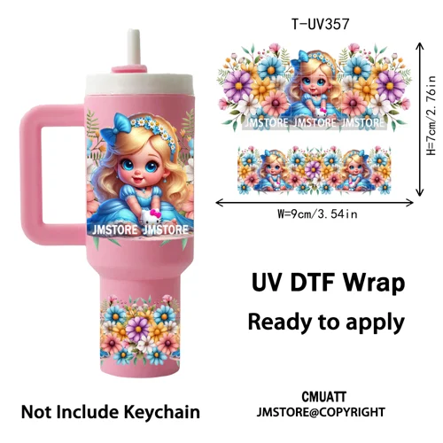 Baby Princess Butterfly Coquette Bow UV DTF Mini Tumbler Keychain Wraps Ready To Apply Transfer Stickers Prints Waterproof Decal