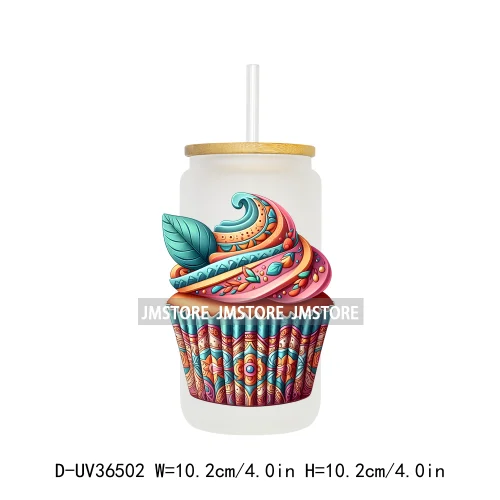 Cartoon Cupcake Sweet Treats UV DTF Transfer Stickers Decals Ready To Apply Waterproof For 16OZ Libbey Glass Can Cups Tumbler