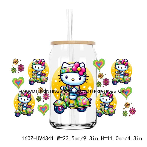 Cute Cartoon Cat Cow 16OZ UV DTF Cup Wrap Transfers Stickers Baseball Girl Custom Label DIY Waterproof Logo For Libbey Glass Can