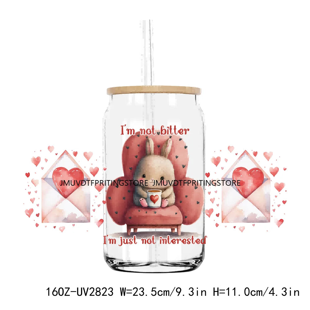 Valentines Teddy Bear With Red Roses UV DTF Sticker For 16OZ Libbey Glass Cup Can Wrap Transfer Sticker Custom Labels DIY Logo