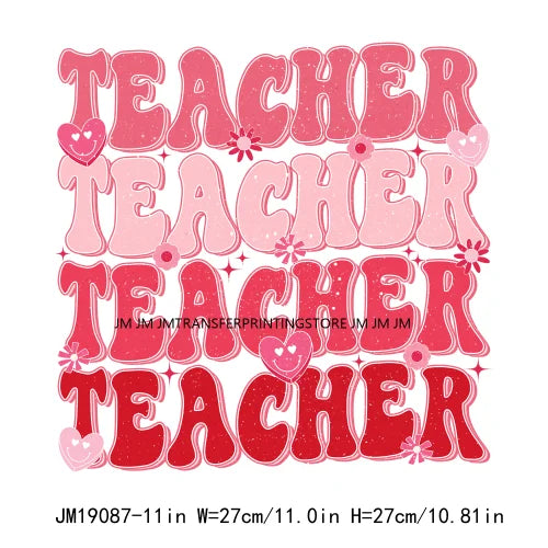 Retro Distressed Loved Teacher Mama Valentine Teaching Sweetheart DTF Heat Transfer Stickers Printing Ready To Press For Clothes