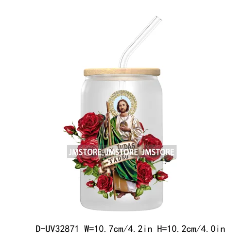 San Judas Tadeo Roses Praying Hands Mexican Woman UV Sticker Decals For Libbey Cold Cup Mug Tumbler Transfer Stickers Waterproof