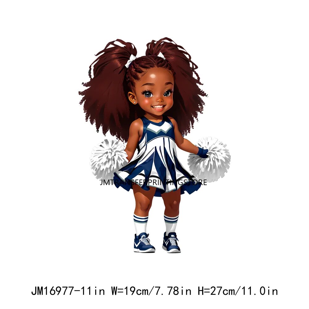 Afro Girl Leader Cheer Sticker Heat Press Happy Cheer Dancer Kids DTF Transfers For Bags Clothing