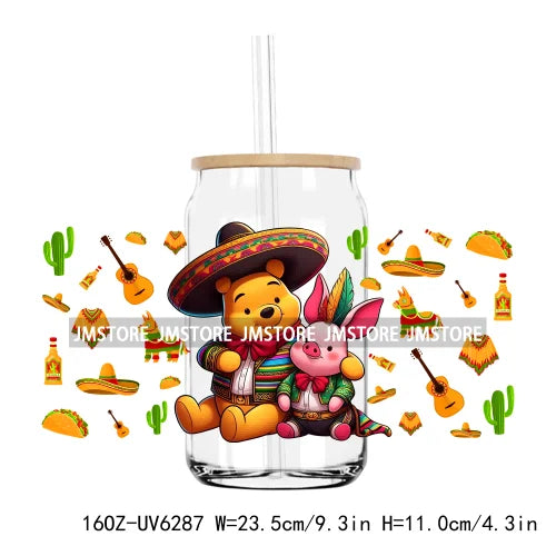 Cartoon Princess Cinco De Mayo Mexican UV DTF Sticker For 16OZ Libbey Glass Cup Can Wrap Transfer Stickers Custom Label DIY Logo