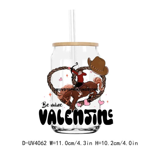 Western Howdy Cowgirl Valentine's Day UV DTF Sticker For 16OZ Libbey Glass Cup Can Wrap Transfer Sticker Custom Labels DIY Logo