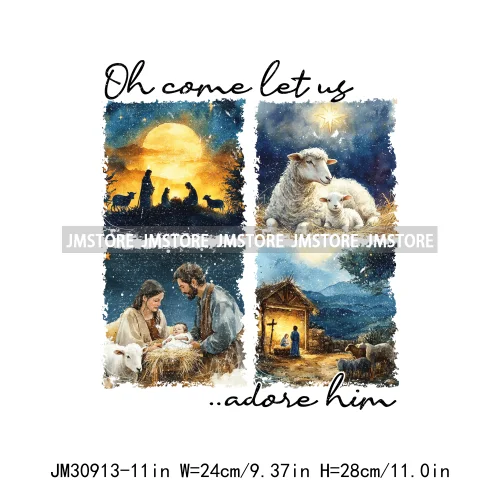 Oh Come Let Us Adore Him Jesus Religious Christmas Season Bible Verse Iron On DTF Transfers Stickers Ready To Press For T-shirts