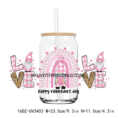 XOXO Valentines Coffee Cup 16OZ UV DTF Cup Wrap Transfers Stickers Custom Label DIY Waterproof Logo For Libbey Glass Can Hearts