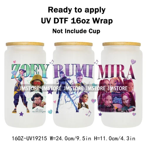Demon Hunters Inspired Kpop Girls Bands UV DTF Transfer Sticker Durable Cup Tumbler Wrap For 16OZ Libbey Glass Wraps Bottle Mug