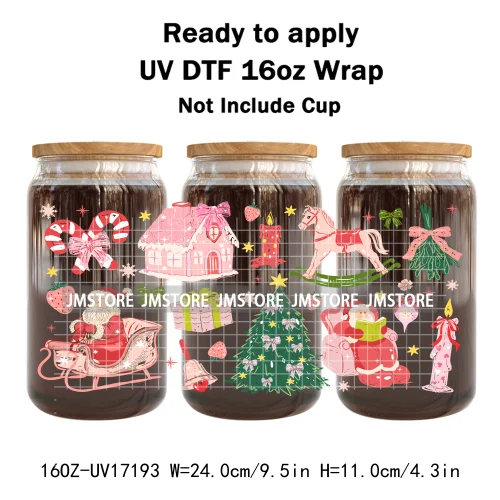 Coquette Bow Bookish Christmas Tree Gingerbread 16OZ UV DTF Cup Wraps Ready To Apply Transfer Stickers For Libbey Glass Can Mugs