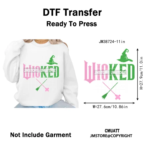 Magic Musical Movies Bad Good Witches Team Pink Green Coquette Iron on DTF Heat Transfers Stickers Ready to Press for T-shirts