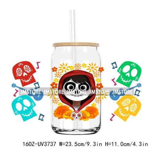 Day Of The Dead Mexican Chingona Lady Skull UV DTF Sticker For 16OZ Libbey Glass Cup Can Wrap Transfer Stickers DIY Custom Label