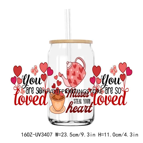 XOXO Valentines Coffee Cup 16OZ UV DTF Cup Wrap Transfers Stickers Custom Label DIY Waterproof Logo For Libbey Glass Can Hearts