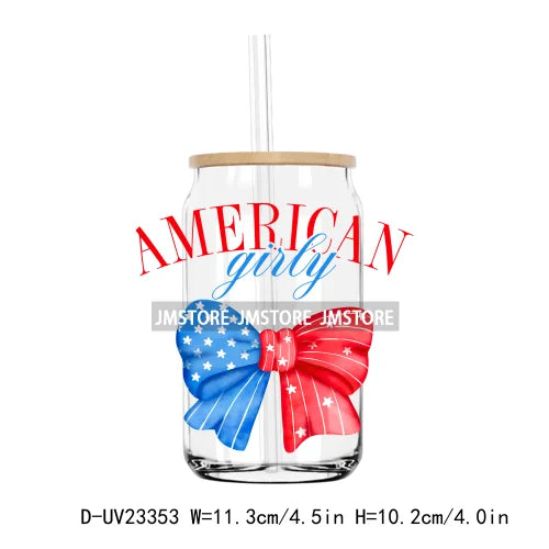 Coquette American Girly 4th Of July UV DTF Transfers Stickers Decals For Libbey Cold Cups Mugs Tumbler Waterproof USA Freedom