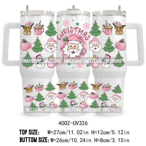 Hot Cocoa And Christmas Movies UV DTF Tumbler Wrap Transfer Stickers Custom Labels 40OZ Wraps Waterproof Christmas Gingerbread