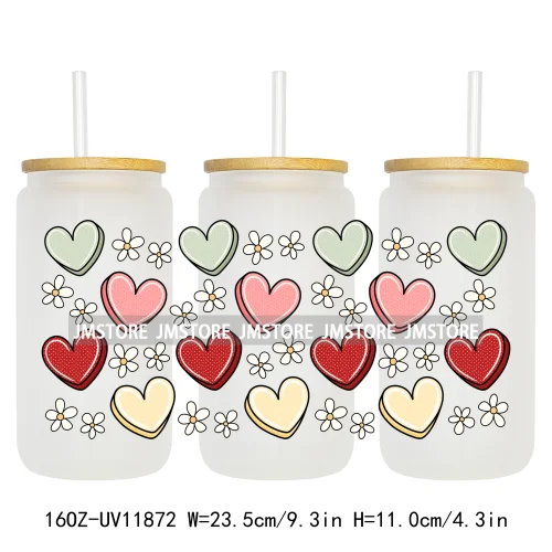 Coquette Bow Pencil 16OZ UV Cup Wrap DTF Transfer Stickers For Libbey Glass Can Cups Tumbler Cherry Heart Love Valentines Day