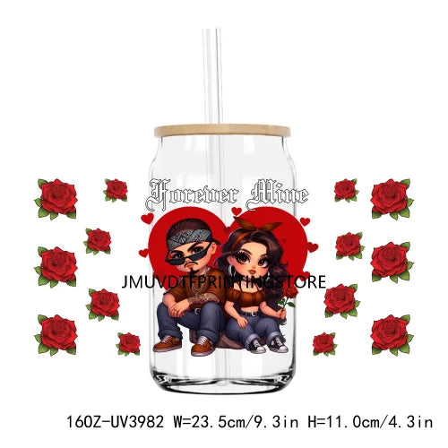 Chicana Valentine Mexican Culture 16OZ UV DTF Cup Wrap Transfer Stickers Custom Labels DIY Waterproof Logo For Libbey Glass Can