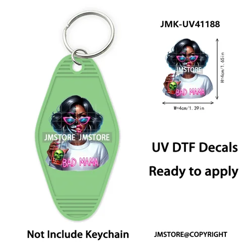 Afro Girl Halloween Skeleton Zombie UV DTF Motel Keychain Decal Ready To Ship Durable Transfer Stickers Print For Hotel Keychain