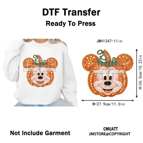 Cartoon Friends Character Faux Glitter Coquette Pumpkin Girly Halloween Iron on DTF Transfer Stickers Heat Press for Hoodies Bag
