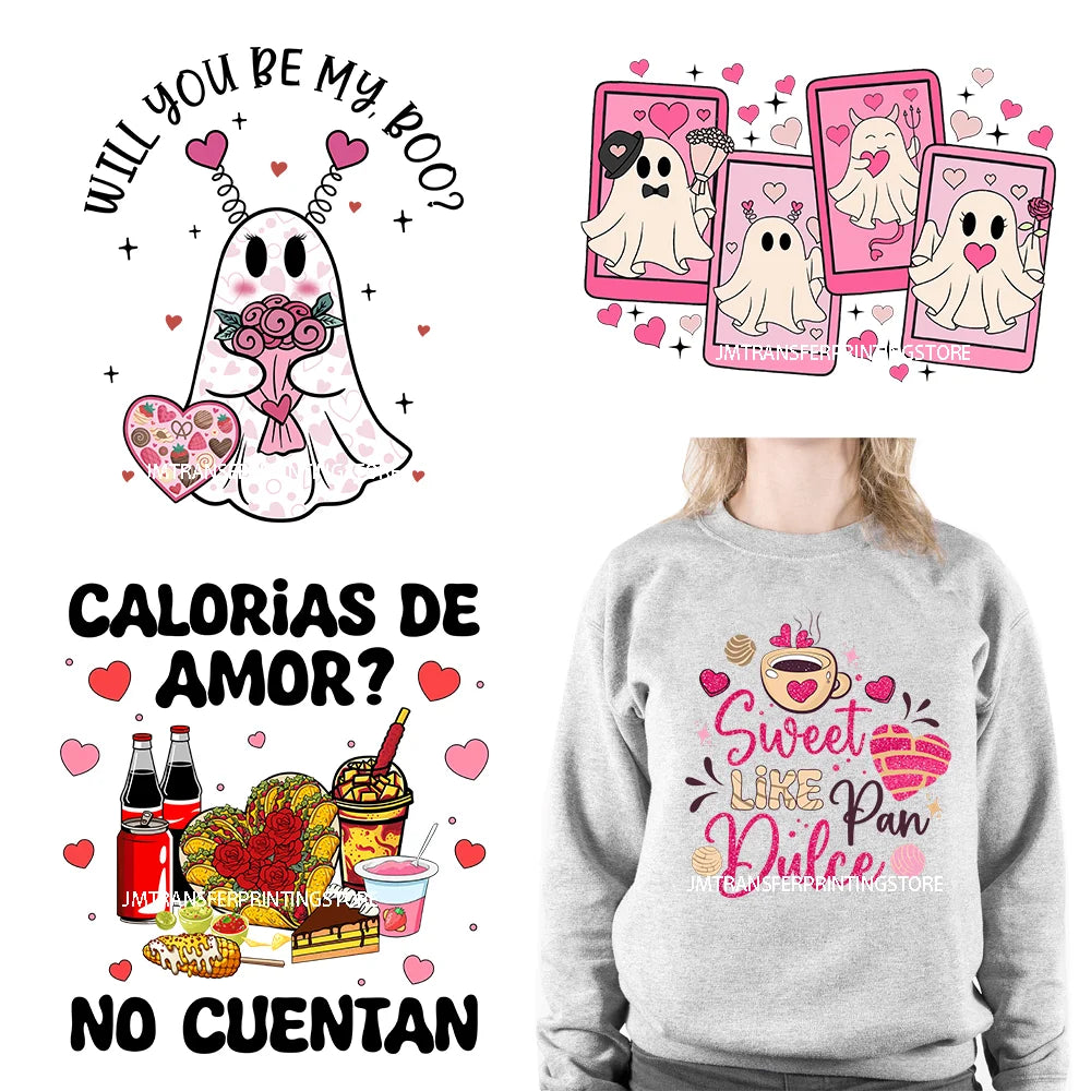 Conchas XOXO Ghost Be My Boo Valentine Concha See Te Amo Sweet Like Pan Dulce DTF Transfers Stickers Ready To Press For Hoodies