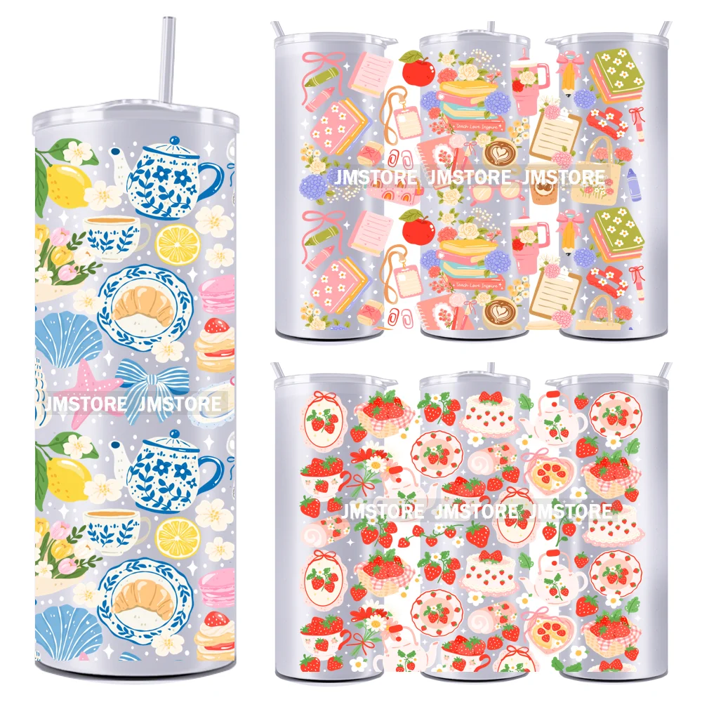 Floral Fruit Bookish Affirmation 20OZ Tumbler Wraps Ready To Ship UV DTF Transfer Stickers Waterproof Prints For Skinny Tumbler