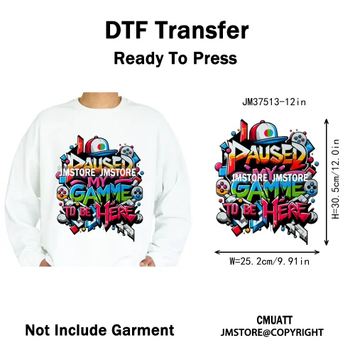 12in Game Zone Time Girl Gamer Squad Hustler Graffiti Game On Over Iron on DTF Transfers Stickers Ready to Press for Hoodies