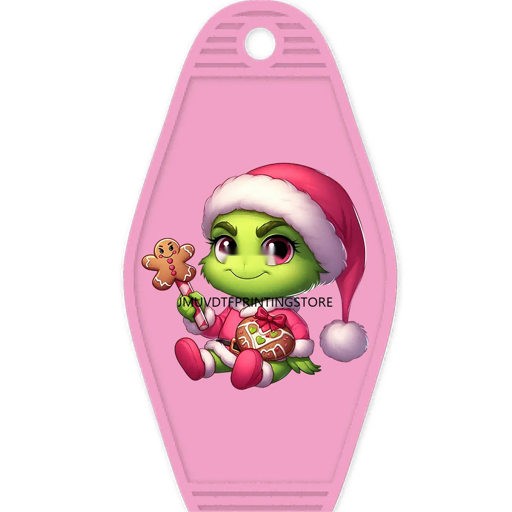 Christmas Cute Baby Green Guy With Santa Hat Gifts High Quality WaterProof UV DTF Sticker For Motel Hotel Keychain