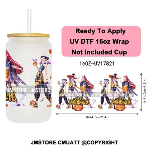 Kpop Halloween Spooky Ghosts Anime Lover 16OZ UV DTF Cup Wraps Ready To Apply Waterproof Transfer Stickers For Libbey Glass Can