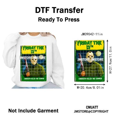 Horror Scary Killer Character Spooky Halloween Vibes Iron on DTF Washable Heat Transfer Stickers Ready to Press for Textile Bags
