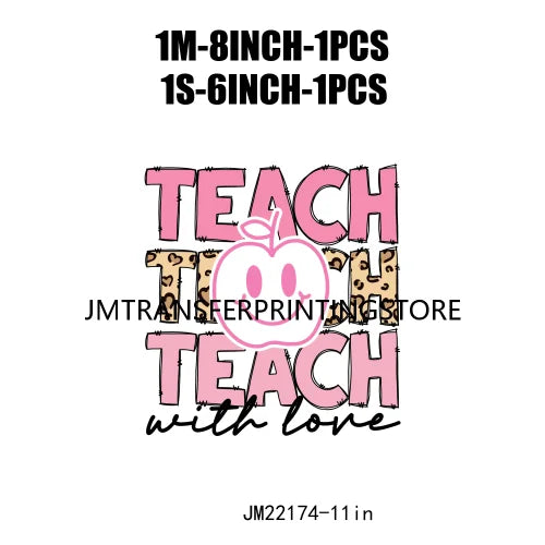 Iron On Teach Love Insprit Print Logos Maestra Heart Pencil Bow Cowgirl Boots Small Town Teacher DTF Transfer Stickers For Shirt