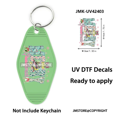 Trendy Christmas Cartoon UV DTF Keychain Wraps Ready To Apply Waterproof High Quality DIY Craft Decals For Hotel Motel Keychain