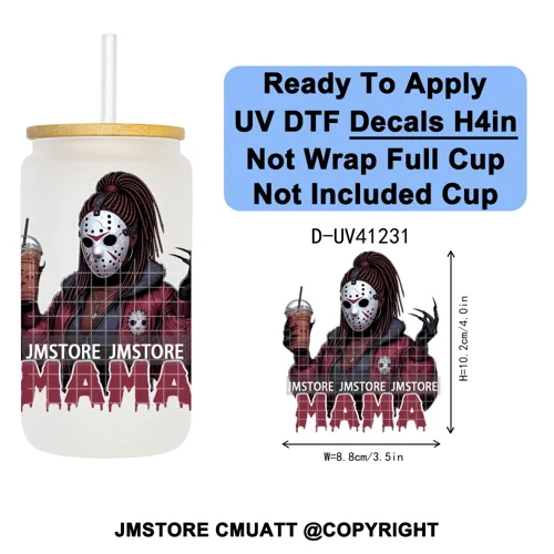 Spooky Mama Skullface Halloween UV DTF Decals Ready To Apply Waterproof Transfer Stickers DIY Crafts For 16OZ Libbey Glass Can