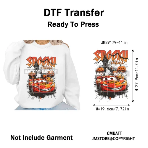 Spooky Season Pumpkin Trick or Treat Cartoon Halloween Iron on DTF Washable Heat Transfers Stickers Ready to Press for Clothing