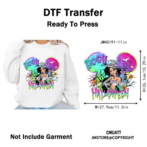 Cartoon Witches Princess Skull Animal Kids Love Characters Halloween Iron on DTF Transfers Stickers Ready to Press for T-shirts