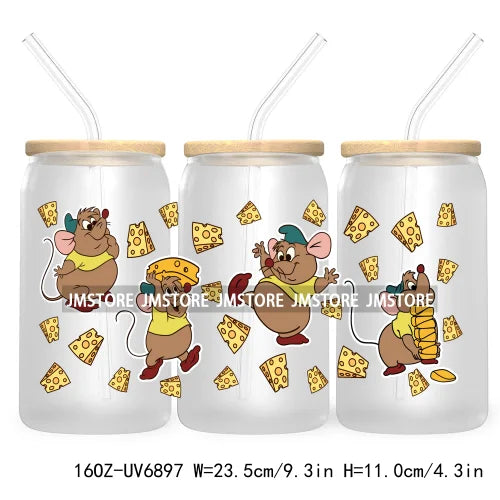 Cartoon Mouse Princess Friends 16OZ UV DTF Cup Wrap Transfers Stickers For Libbey Glass Can Cups Tumbler Waterproof Craft