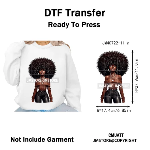 Sassy Curly Afro Women Fashion Hairstyle Urban Melanin Girls Iron on DTF Washable Transfers Stickers Ready to Press for Textile