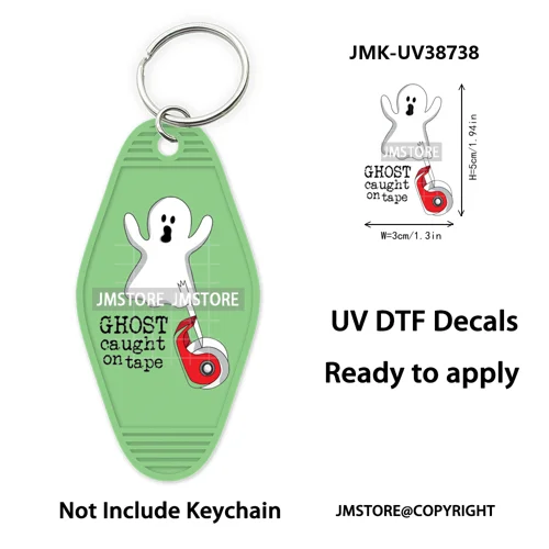 Funny Halloween Skull Skeleton Ghosts UV DTF Motel Keychain Wraps Ready To Apply Waterproof High Quality Hotel Keychain Decals