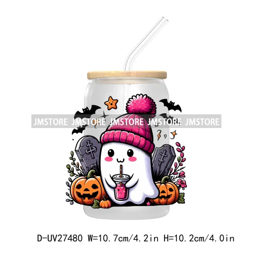 Trick or Teach Ghouls Halloween UV DTF Transfer Stickers Decals For Libbey Cold Cups Mugs Tumbler Waterproof Label Spooky Season