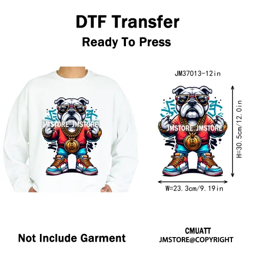 12in Graffiti Gangster Hip Hop Gorilla Life Is Better With Bulldog Iron on DTF Heat Transfer Sticker Ready to Press for Hoodies
