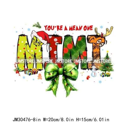 Christmas Coquette Bow Mama Mini Nana Family You're A Mean One Iron On DTF Transfers Stickers Ready To Press For Clothing