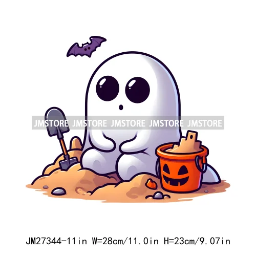 Cute Flower Ghost Bat Hey Boo Double Trouble Spooky Halloween Designs DTF Iron On Transfer Stickers Ready To Press For Clothing