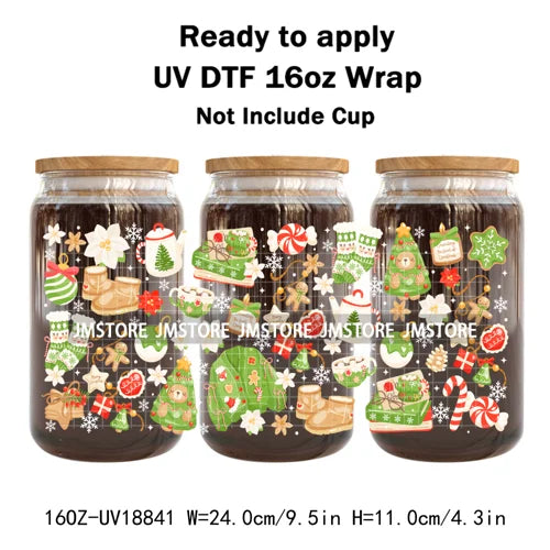Coquette Bow Christmas Cozy Winter UV DTF Stickers Ready To Apply Cup Wrap Durable Custom Prints DIY Craft For Libbey Can Glass