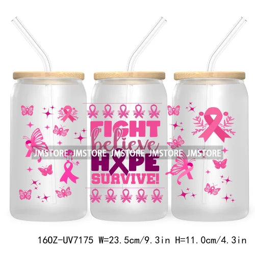 Peace Love Cure Breast Cancer Awareness Pink 16OZ UV DTF Cup Wrap Transfer Stickers For Libbey Glass Can Cups Tumbler October