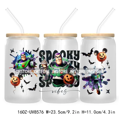 Spooky Vibes Halloween Princess 16OZ UV DTF Cup Wrap Transfer Stickers Custom Label Durable Waterproof Logo For Libbey Glass Can