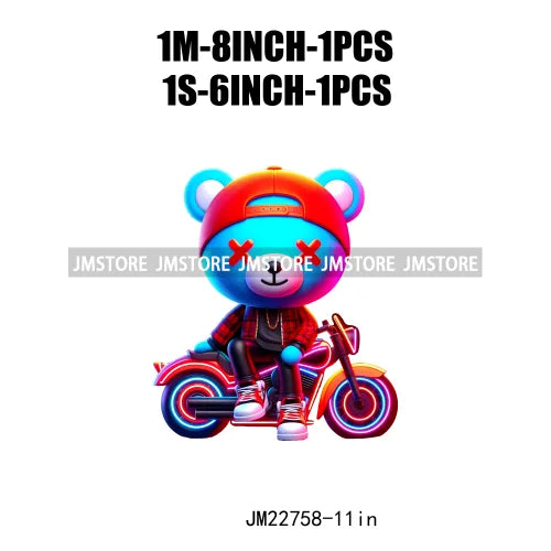 Cool Neon Colorful Hip Hop Streetwear Urban Teddy Bear Iron On DTF Transfers Stickers Ready To Press For Clothing Bags