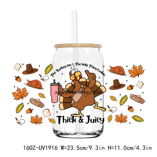 Thanksgiving Fall Thick And Juicy 16OZ UV DTF Cup Wrap Transfers Stickers Custom Labels DIY Waterproof Logo For Libbey Glass Can