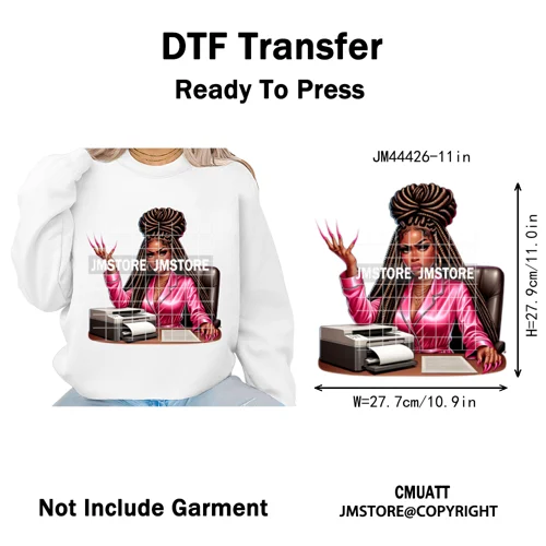 Sassy Facial Expressions Black Girl Housewife Remote Work Iron on Washable DTF Transfers Stickers Ready to Press for Sweatshirts
